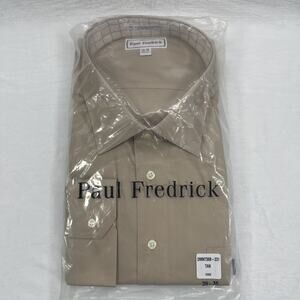 Paul Fredrick Men's Dress Shirt 20 35 Tan Solid No-Iron Cotton Pinpoint NWT